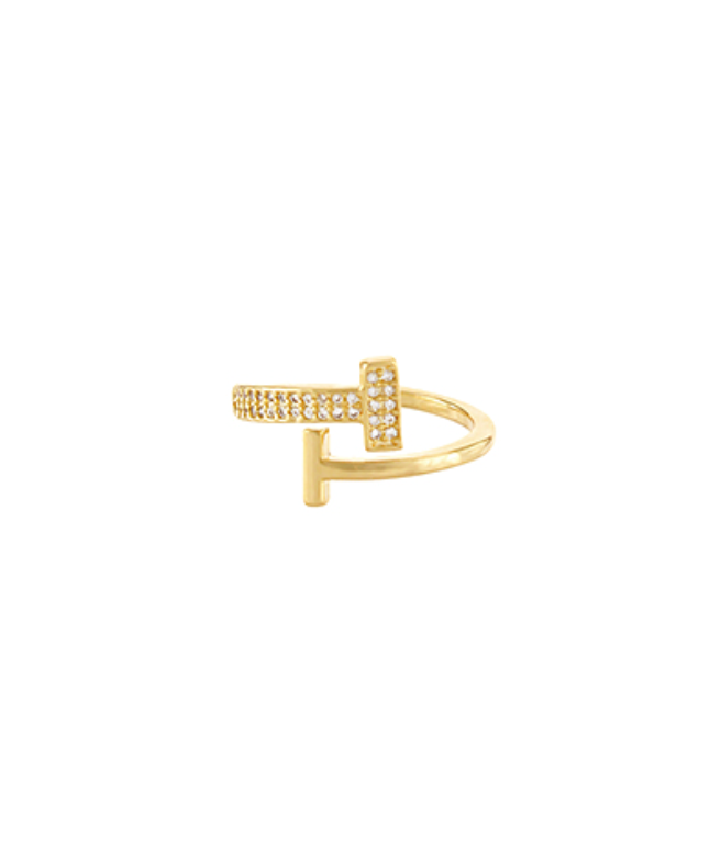 Paved T Shaped Open Ring