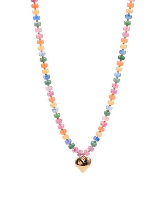 Heart Pendant Multi Color Bead Necklace
