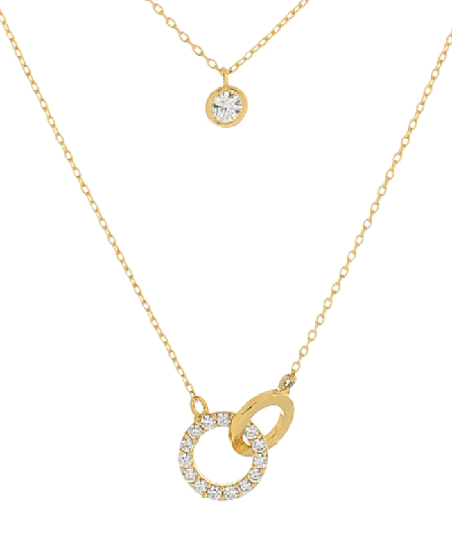 Two Layer Cubic Zirconia Linked Pendant Necklace
