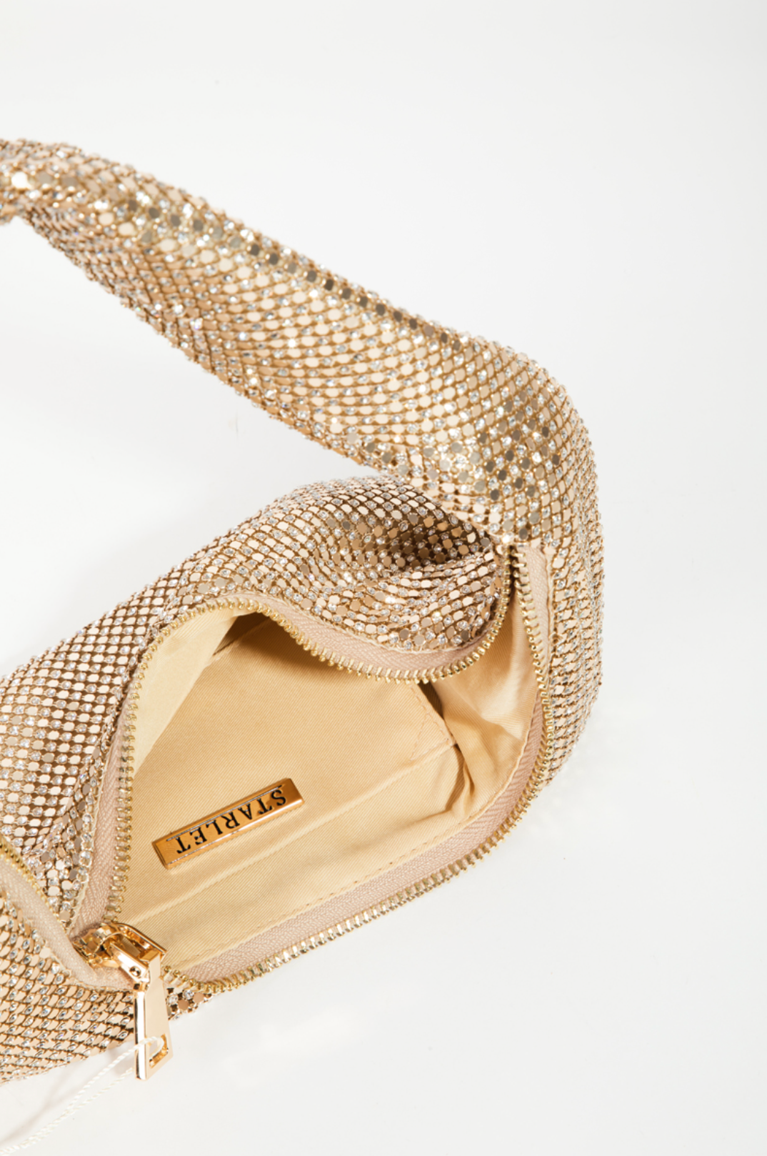 Metallic Sequin Mesh Hand Bag in Gold
