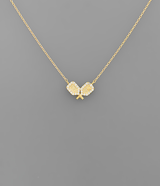 crossed gold pave pickleball paddle necklace