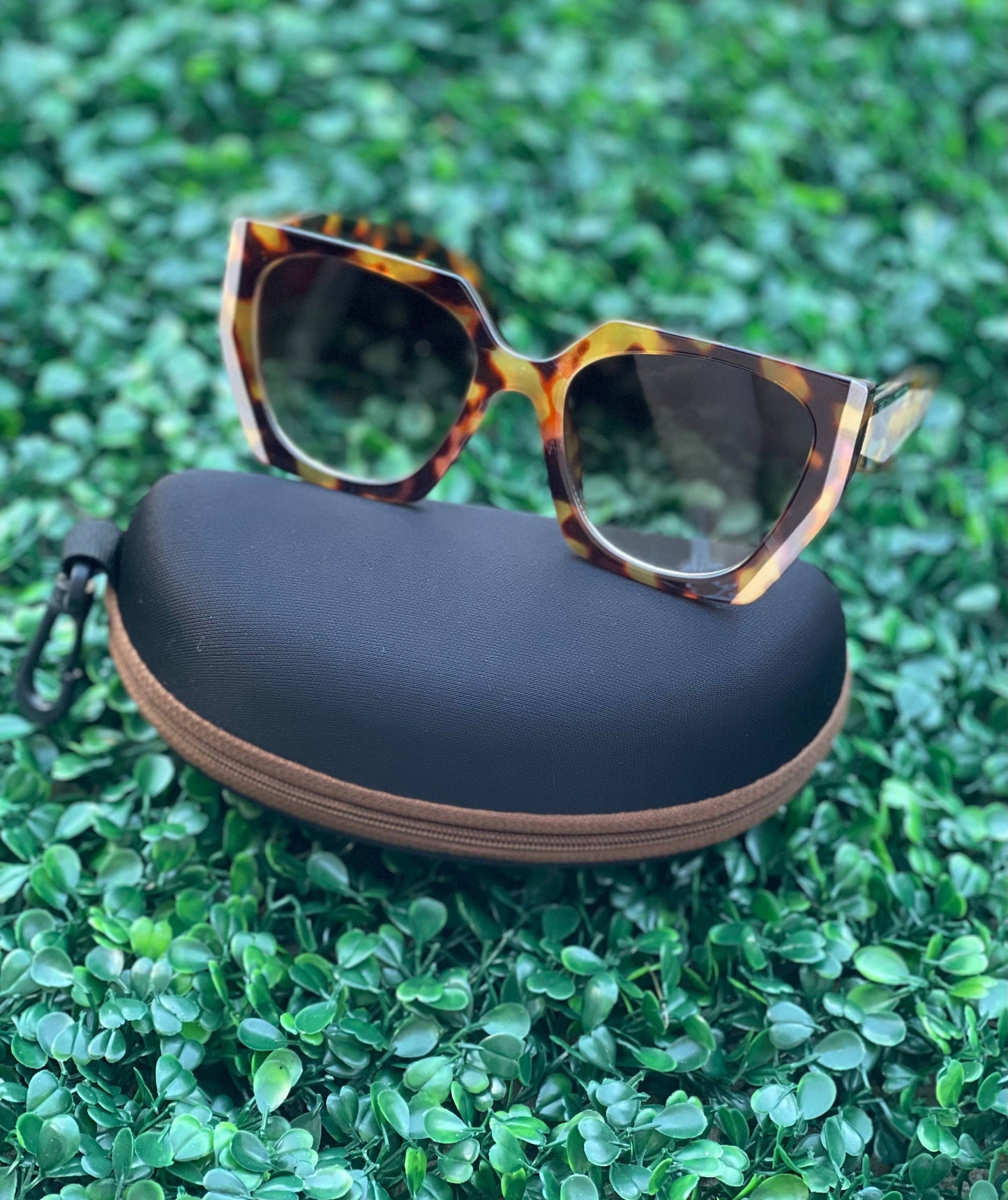 Beveled Cut Sunglasses + Case in Black