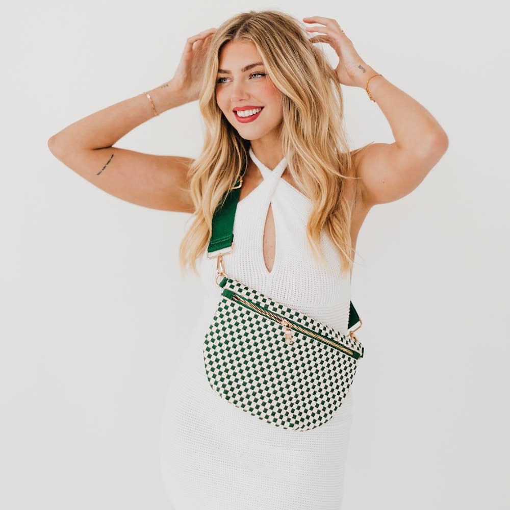 Pretty Simple Westlyn Woven Bum Bag in Checkered Emerald
