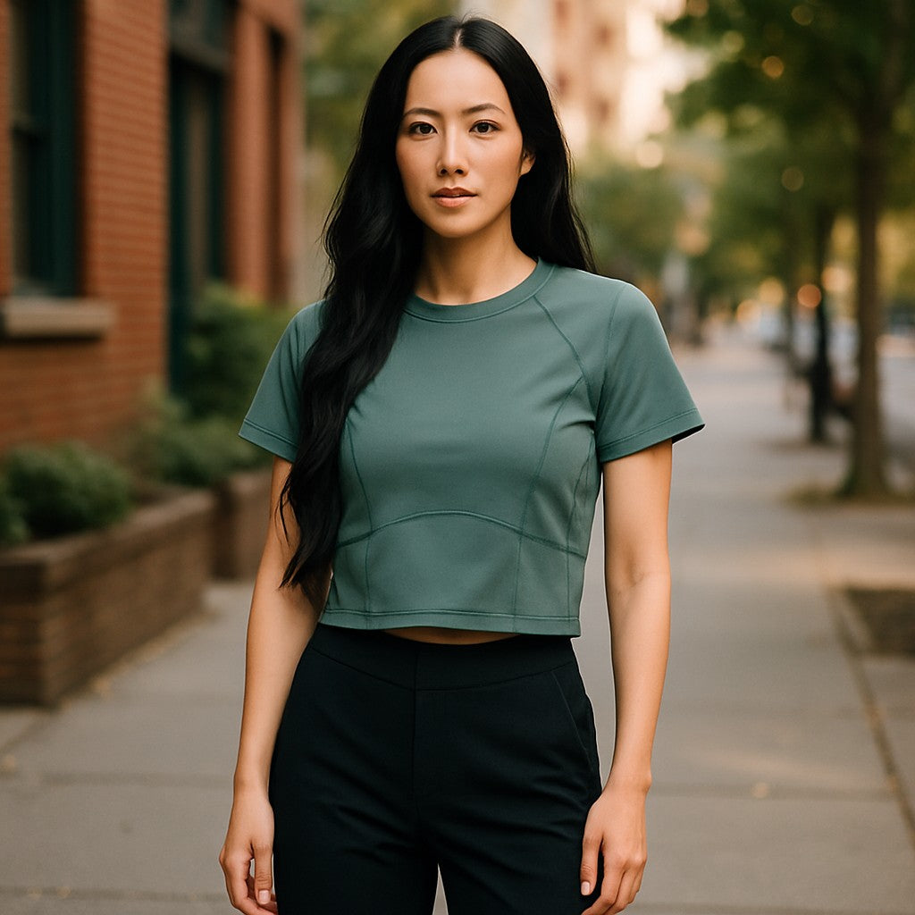 Sweaty Betty All Day Active Crop T-Shirt in Umbra Green