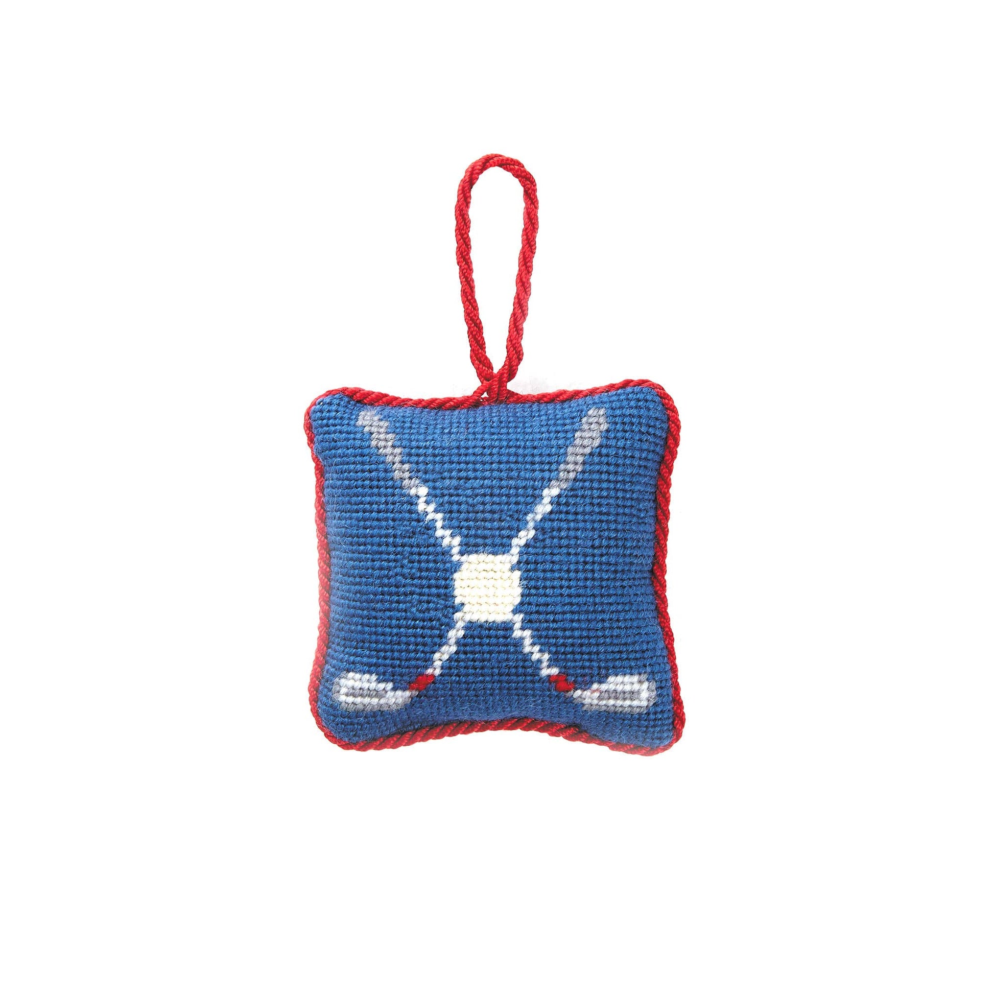 golf clubs wool hooked christmas ornament