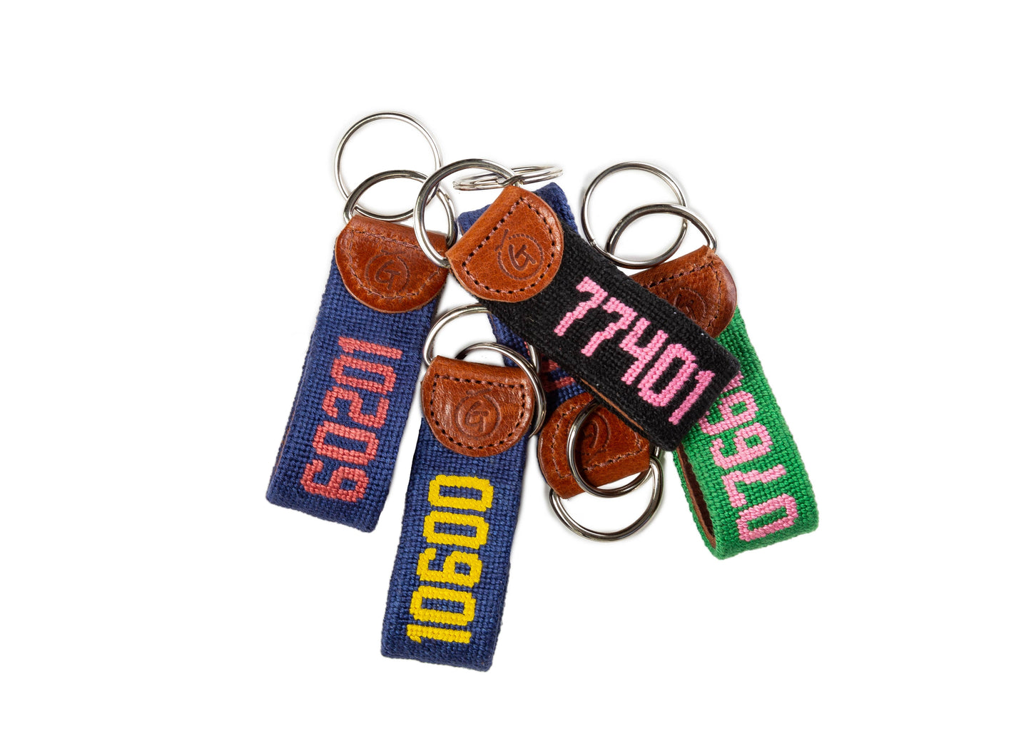 custom zip code needlepoint keychains