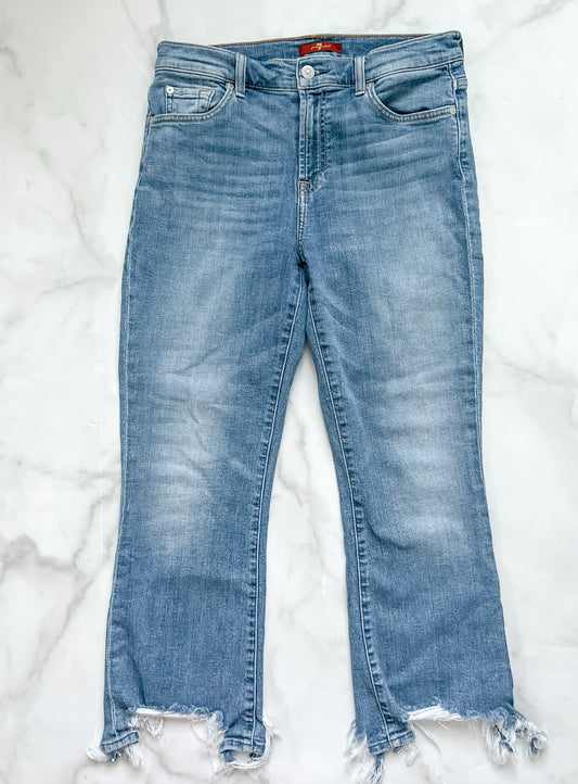 7 For All Mankind High-Waist Slim Kick Jeans with Destroyed Hem