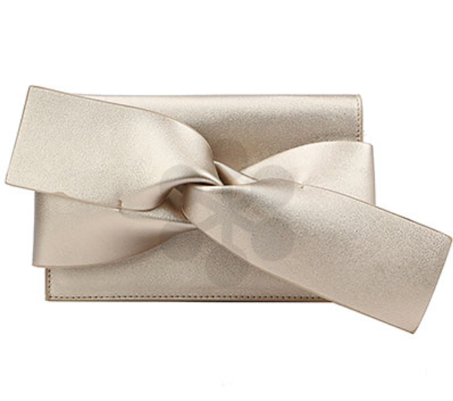 Oversized Tie Detail Faux Leather Clutch in champagne gold