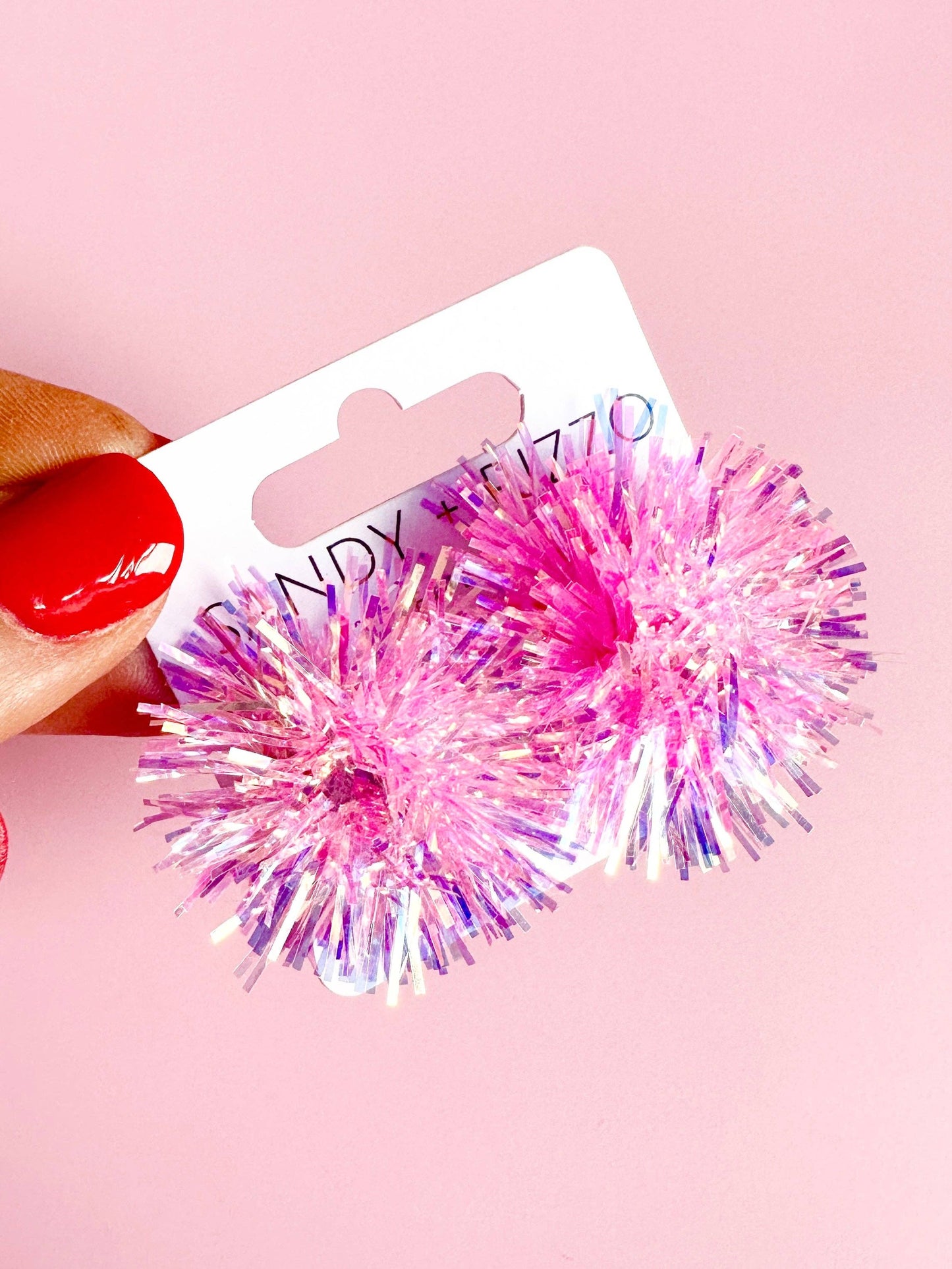 Pink Iridescent Party Pom Pom Stud Earrings