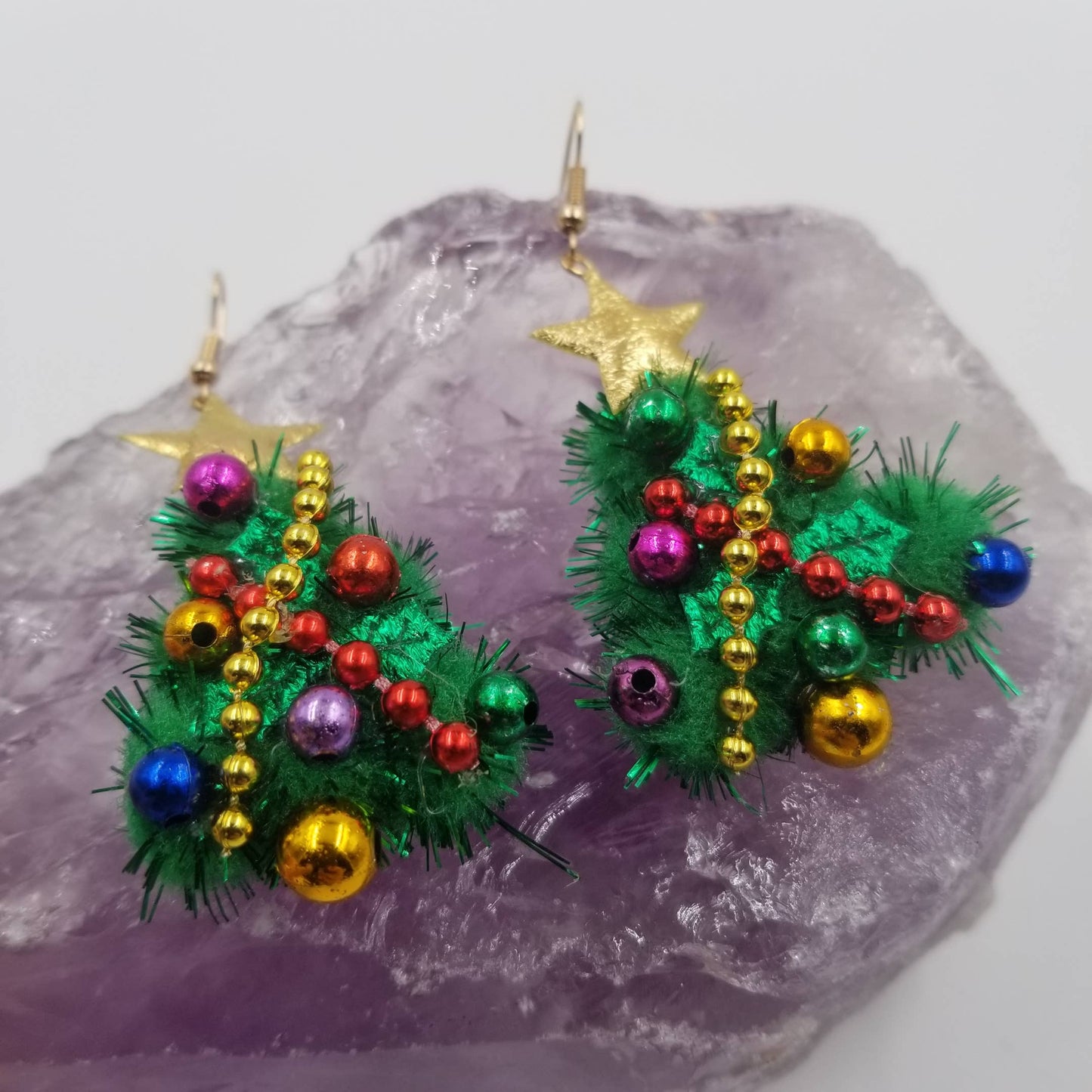 Festive Green Pom Pom Christmas Tree Earrings