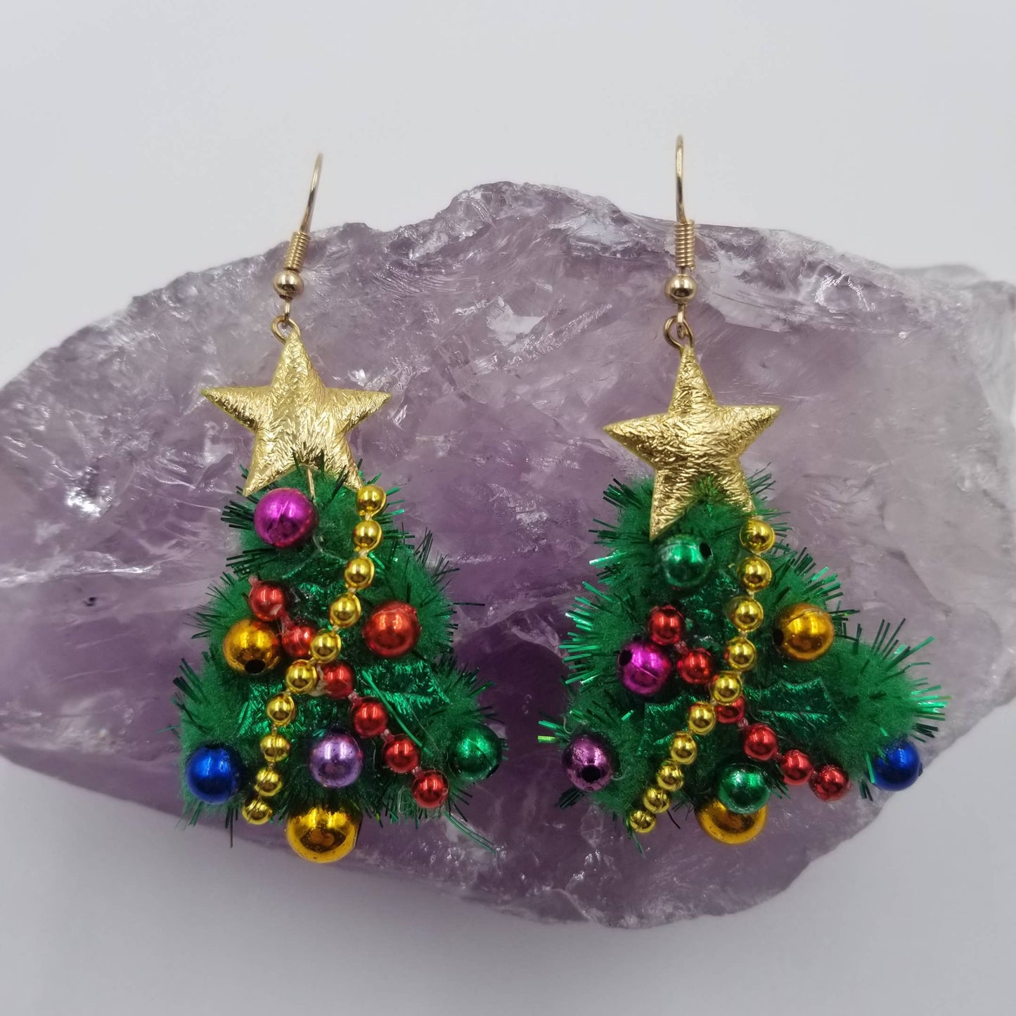 Festive Green Pom Pom Christmas Tree Earrings