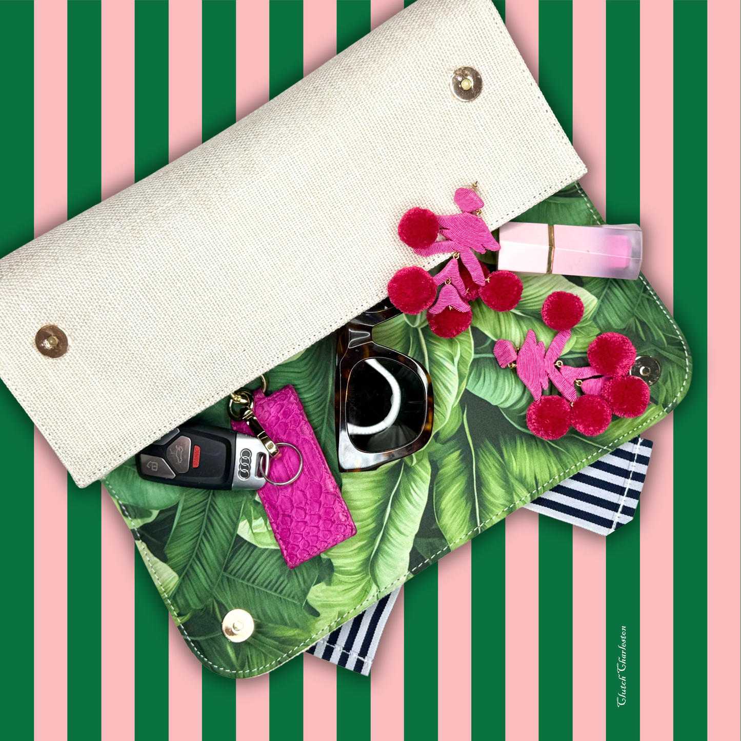 Church Clutch in White with Navy Grosgrain Bow