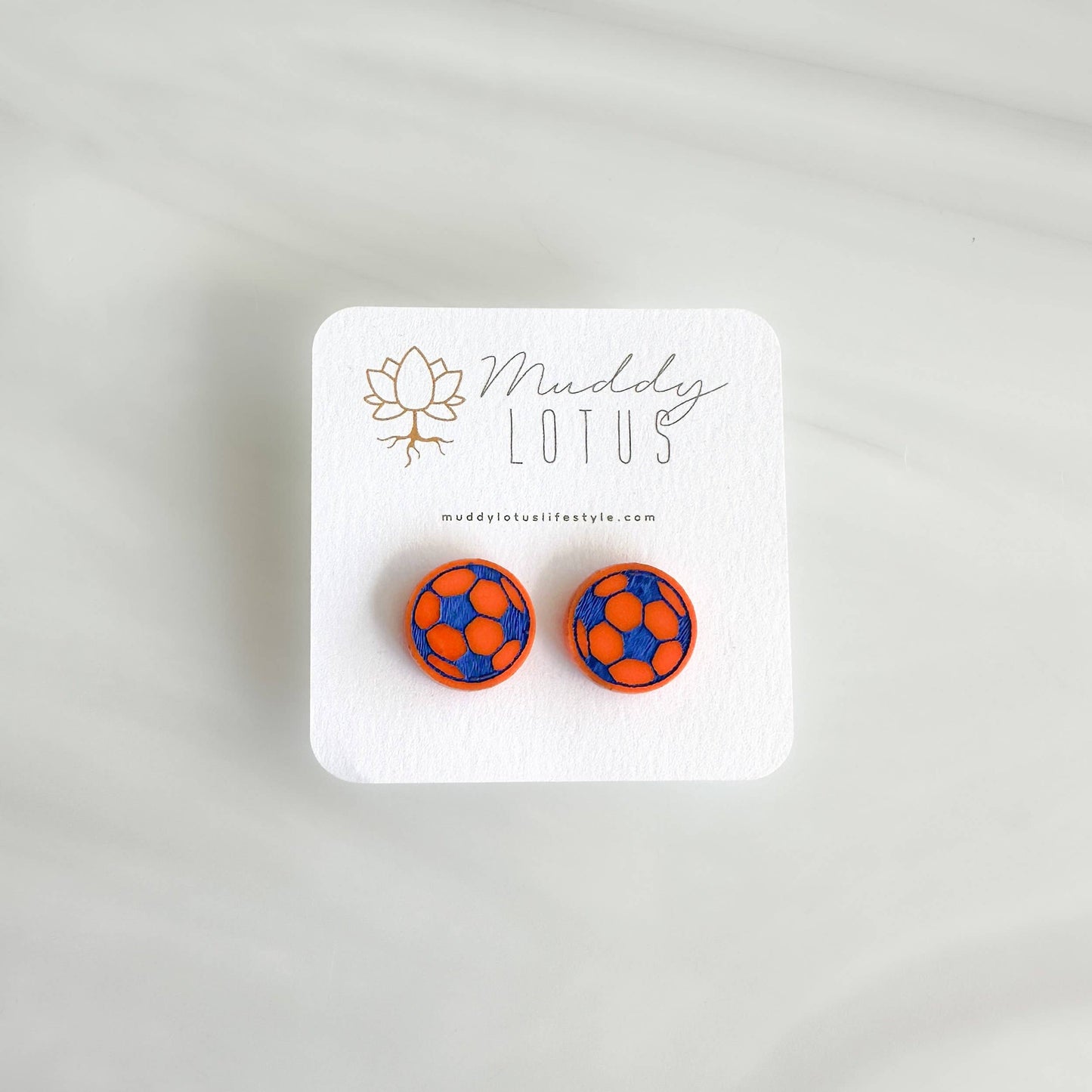 FC Cincinnati Soccer Ball Blue and Orange Stud Earrings