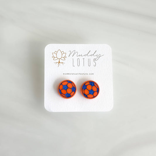 FC Cincinnati Soccer Ball Blue and Orange Stud Earrings