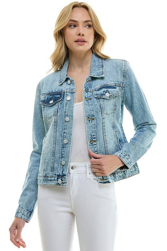 BLUE AGE - LADY CASUAL COTTON DENIM JEAN JACKET (OPEN PACK): Light Blue / S