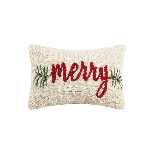 Holiday Merry wool hooked pillow