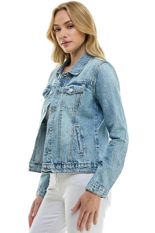 BLUE AGE - LADY CASUAL COTTON DENIM JEAN JACKET (OPEN PACK): Light Blue / L