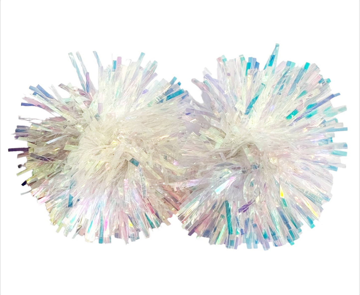 White Iridescent Party Pom Pom Stud Earrings