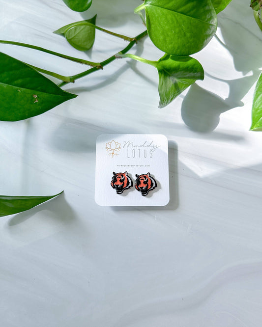 Cincinnati Bengals Tiger Stud Orange and Black Earrings