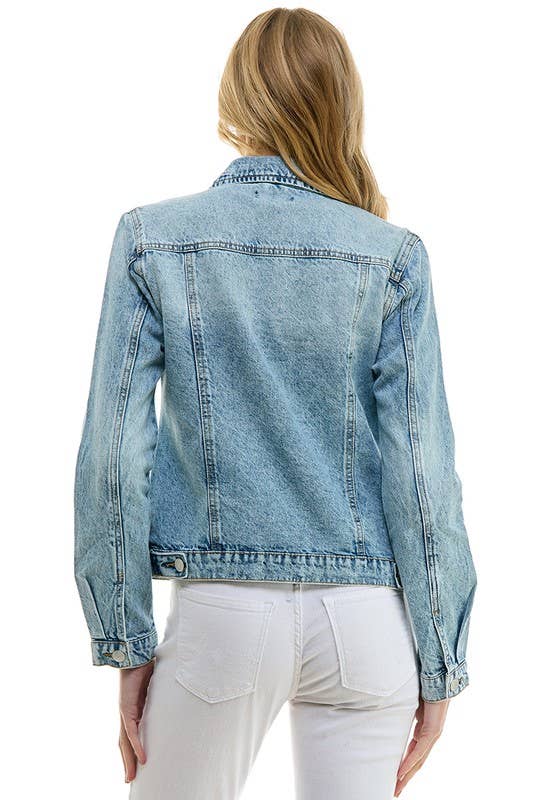 BLUE AGE - LADY CASUAL COTTON DENIM JEAN JACKET (OPEN PACK): Light Blue / S