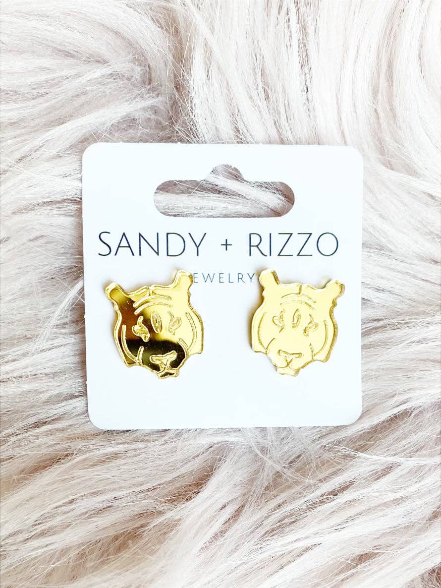 Small Golden Tiger Stud Earrings