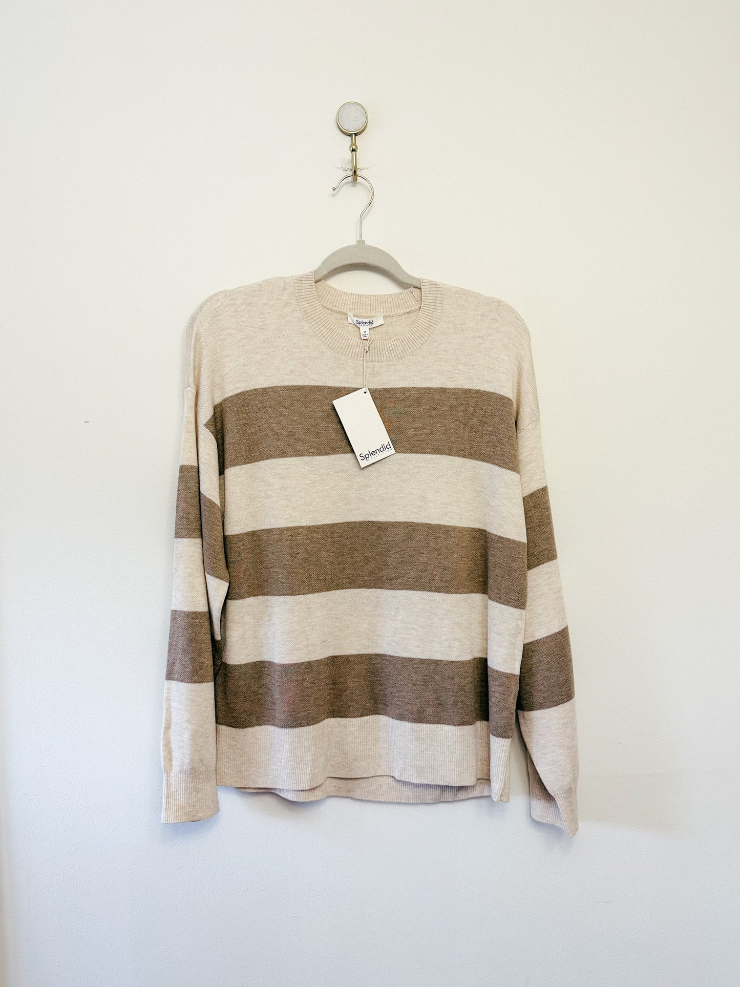 Splendid Libby Crewneck Sweater in Oat Stripe, Size Medium