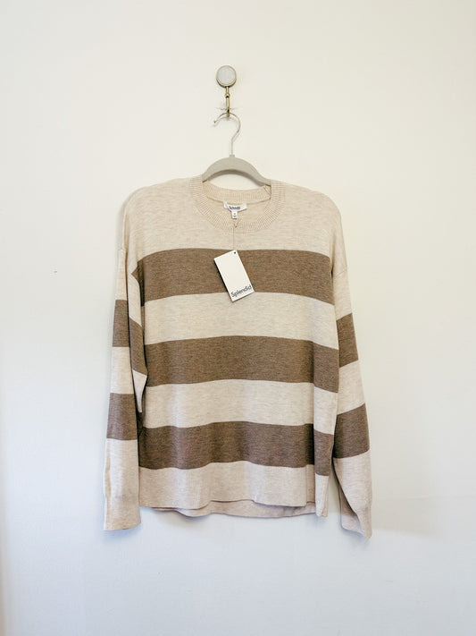 Splendid Libby Crewneck Sweater in Oat Stripe, Size Medium