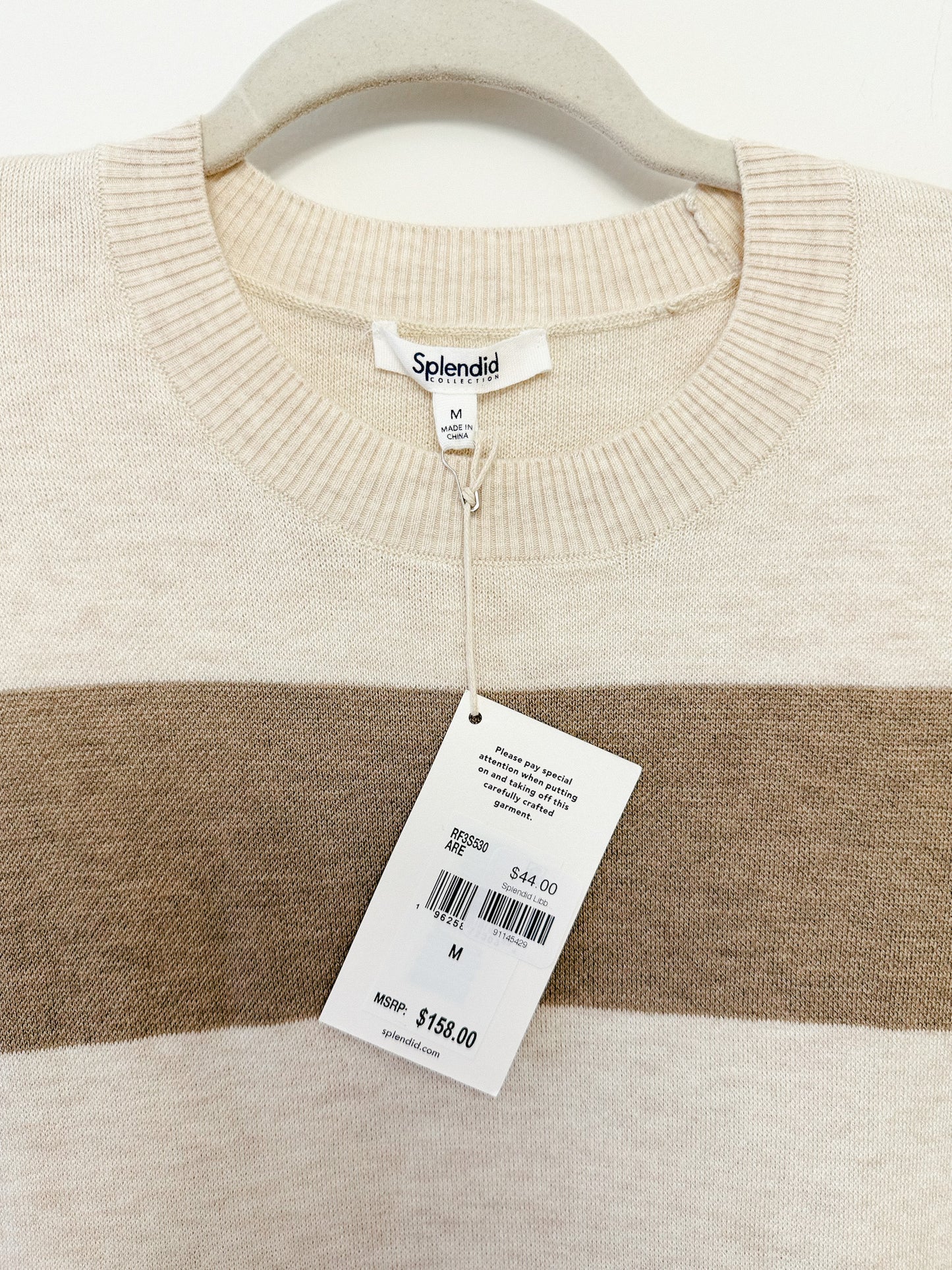 Splendid Libby Crewneck Sweater in Oat Stripe, Size Medium