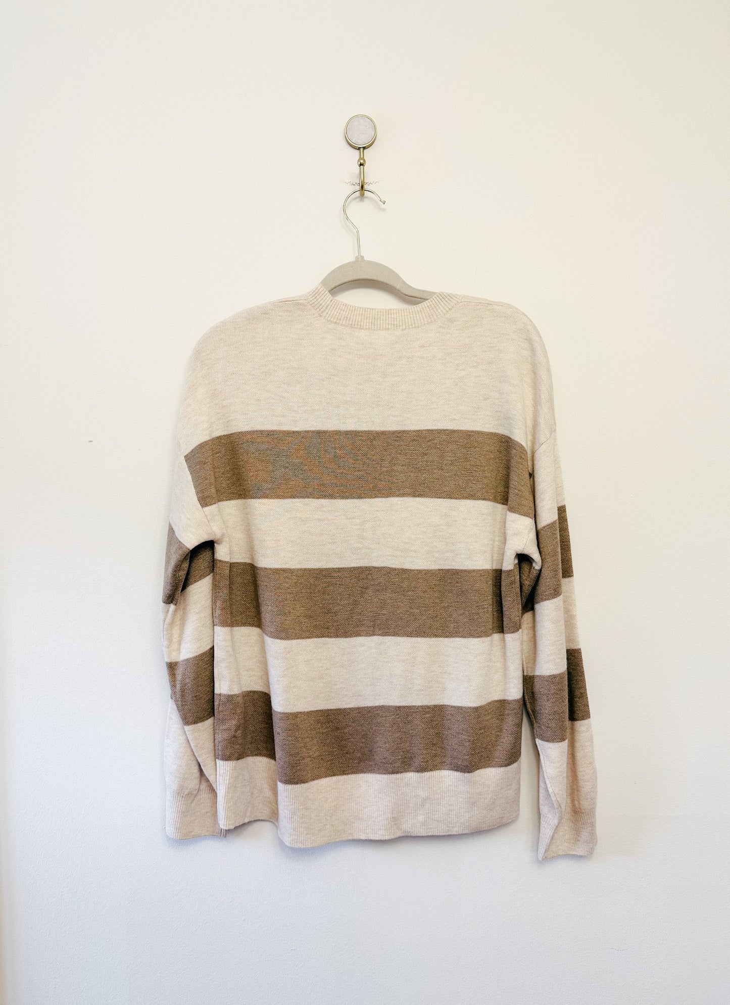 Splendid Libby Crewneck Sweater in Oat Stripe, Size Medium
