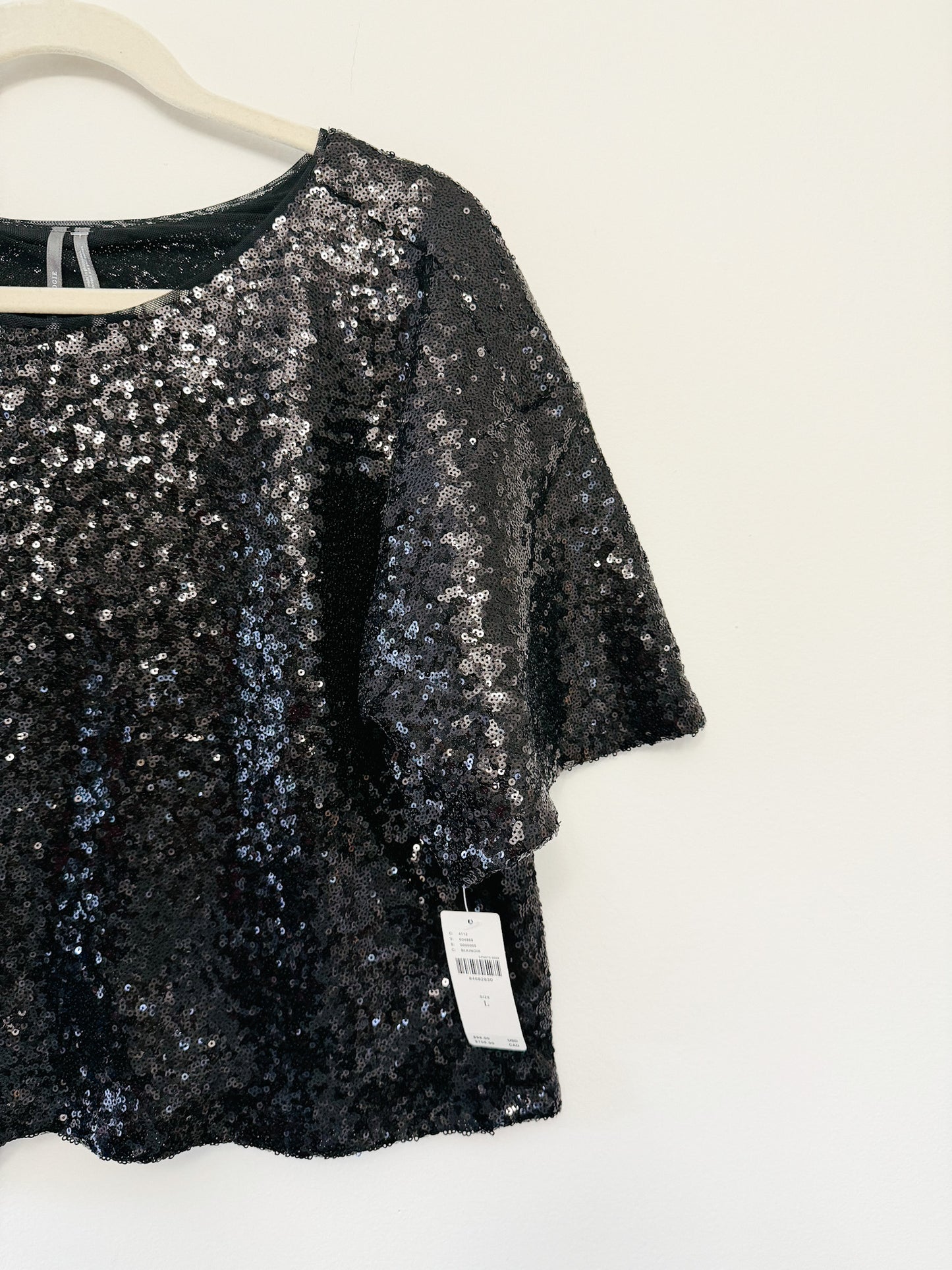 By Anthropologie Cropped Short-Sleeve Sequin Top, Size Large