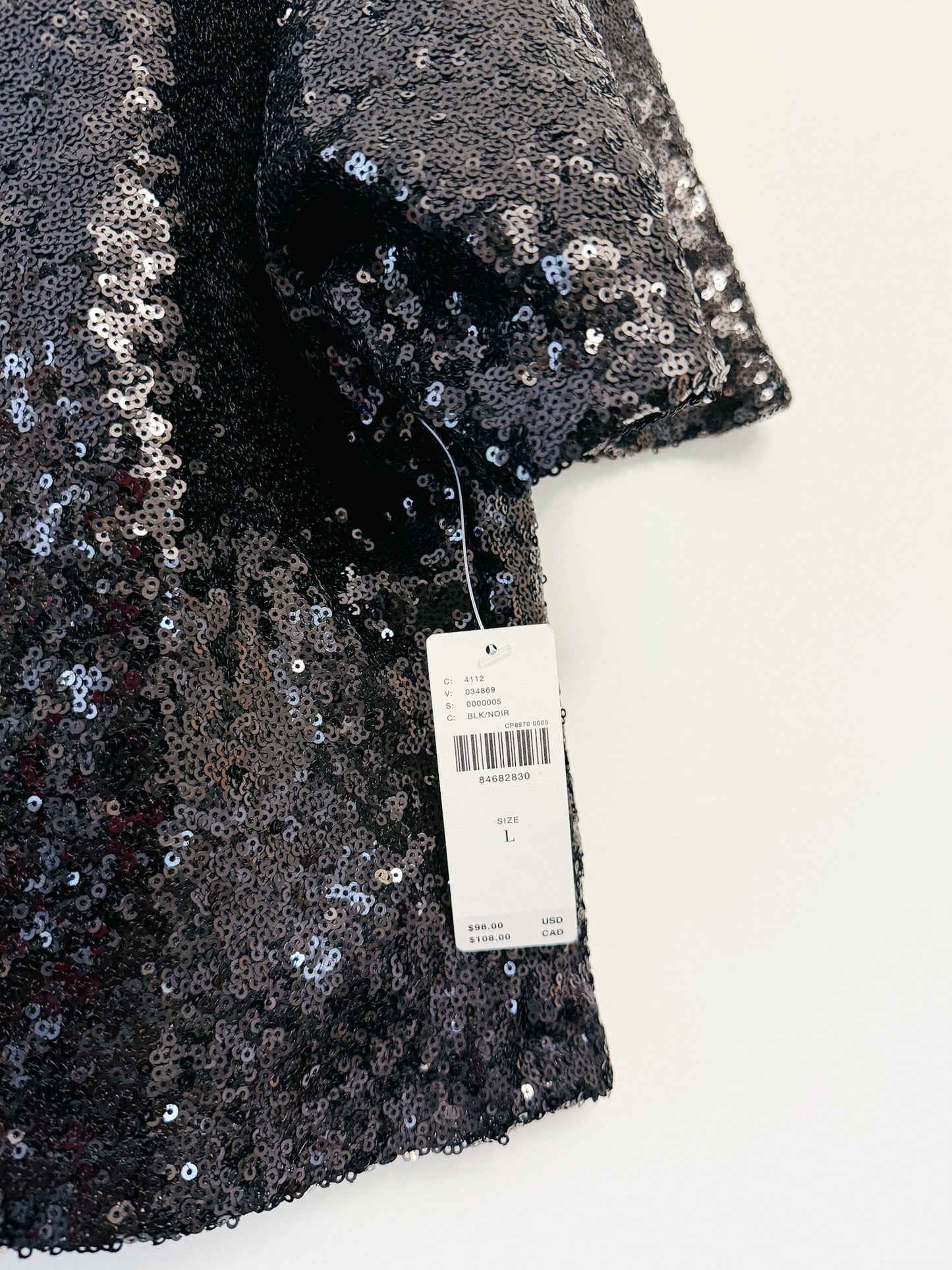 By Anthropologie Cropped Short-Sleeve Sequin Top, Size Large