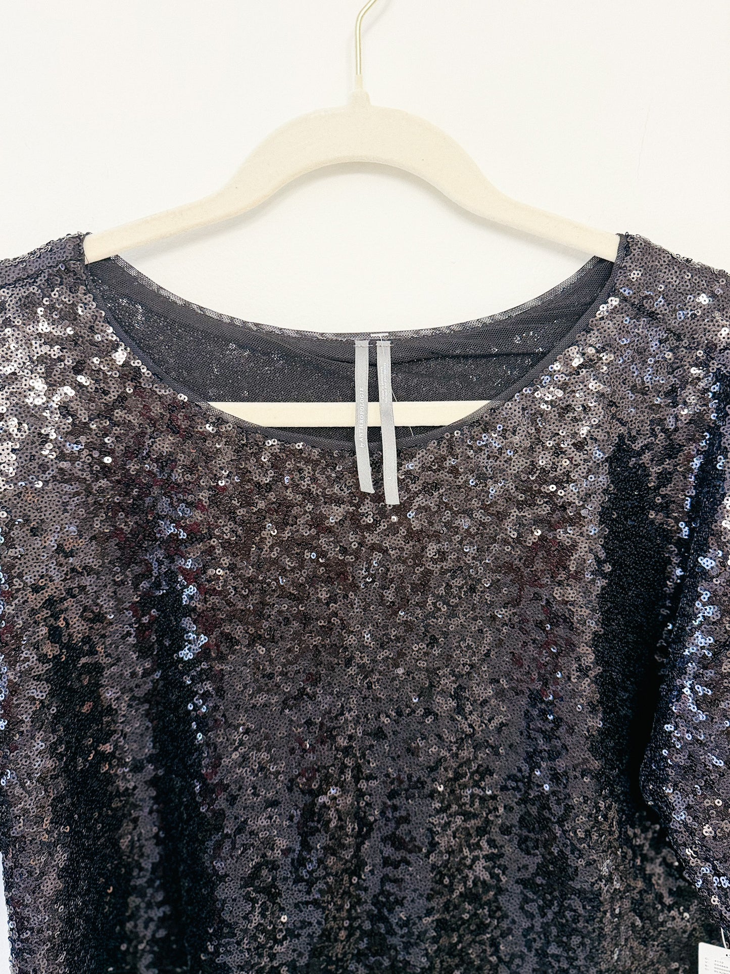 By Anthropologie Cropped Short-Sleeve Sequin Top, Size Large