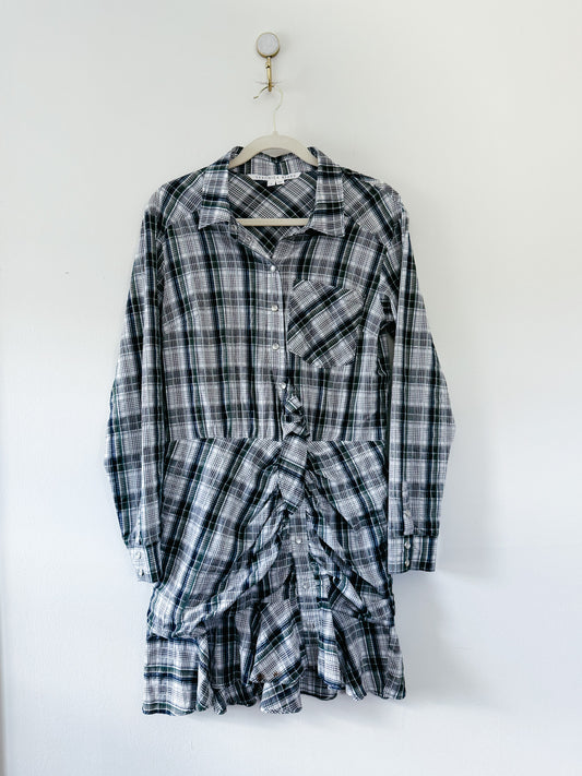 Veronica Beard Valle Plaid Ruched Shirt Dress, Size 8