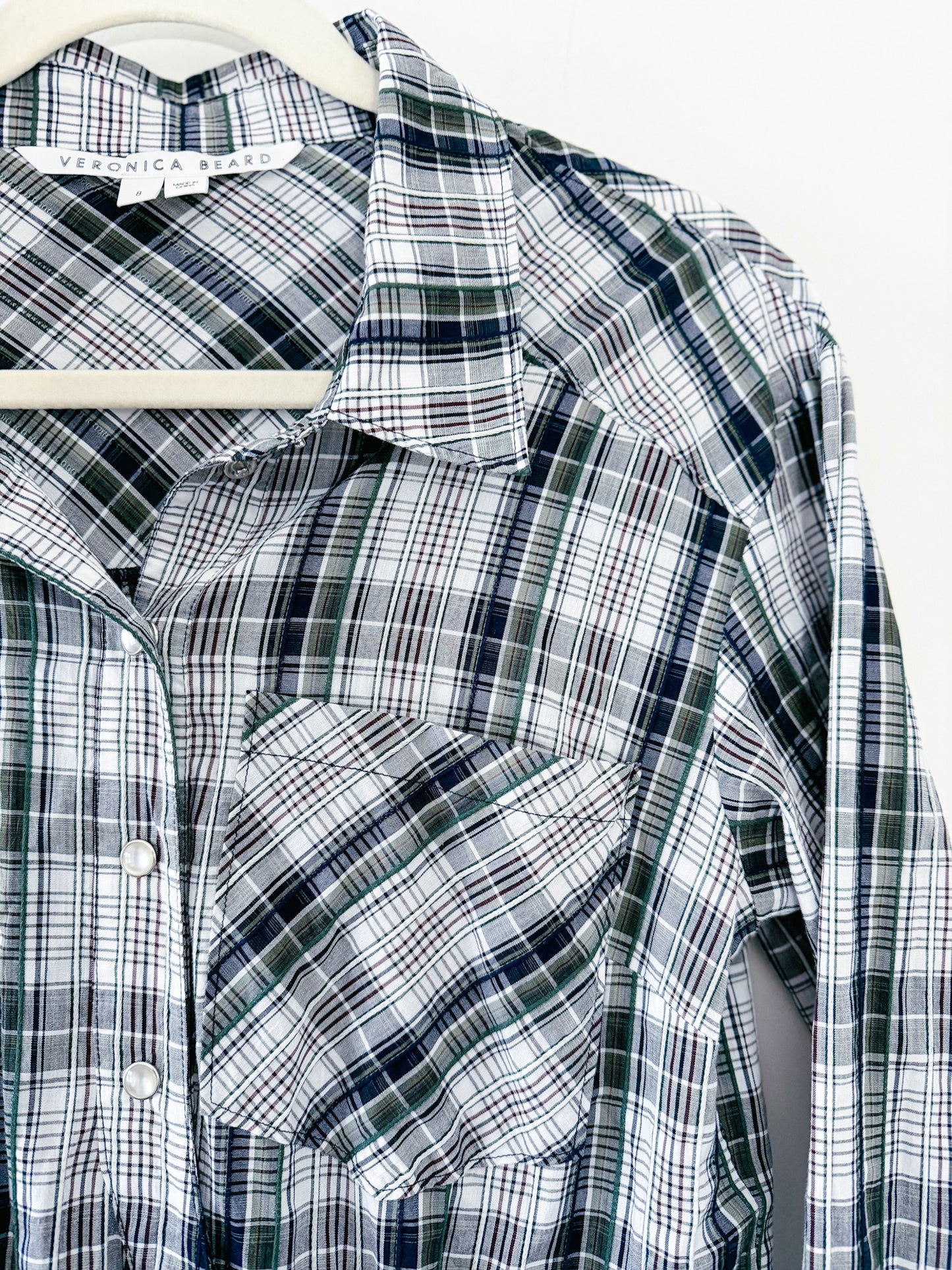 Veronica Beard Valle Plaid Ruched Shirt Dress, Size 8