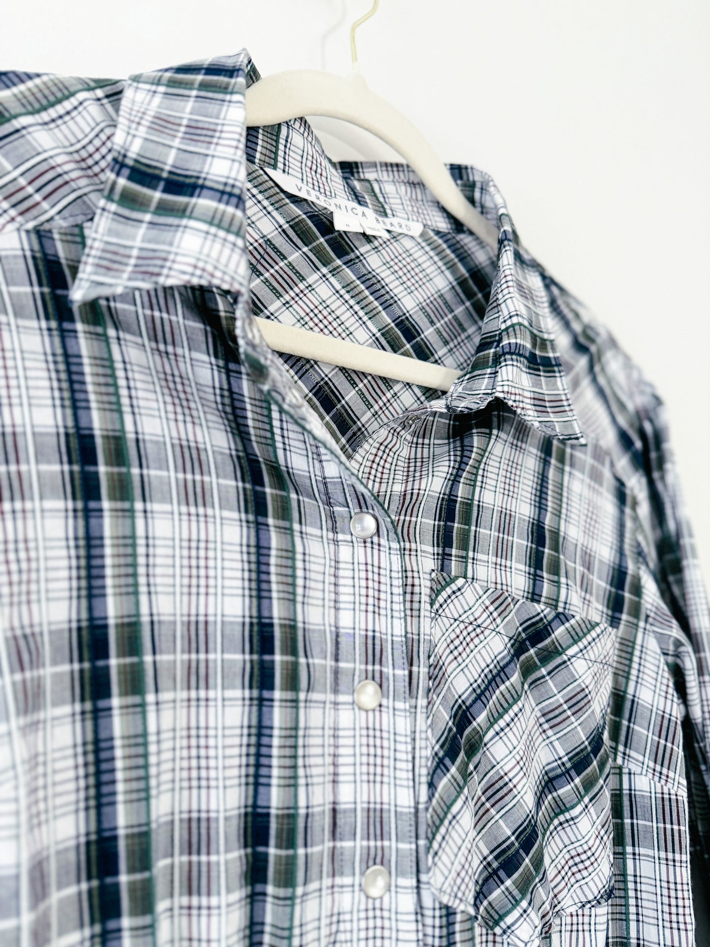 Veronica Beard Valle Plaid Ruched Shirt Dress, Size 8