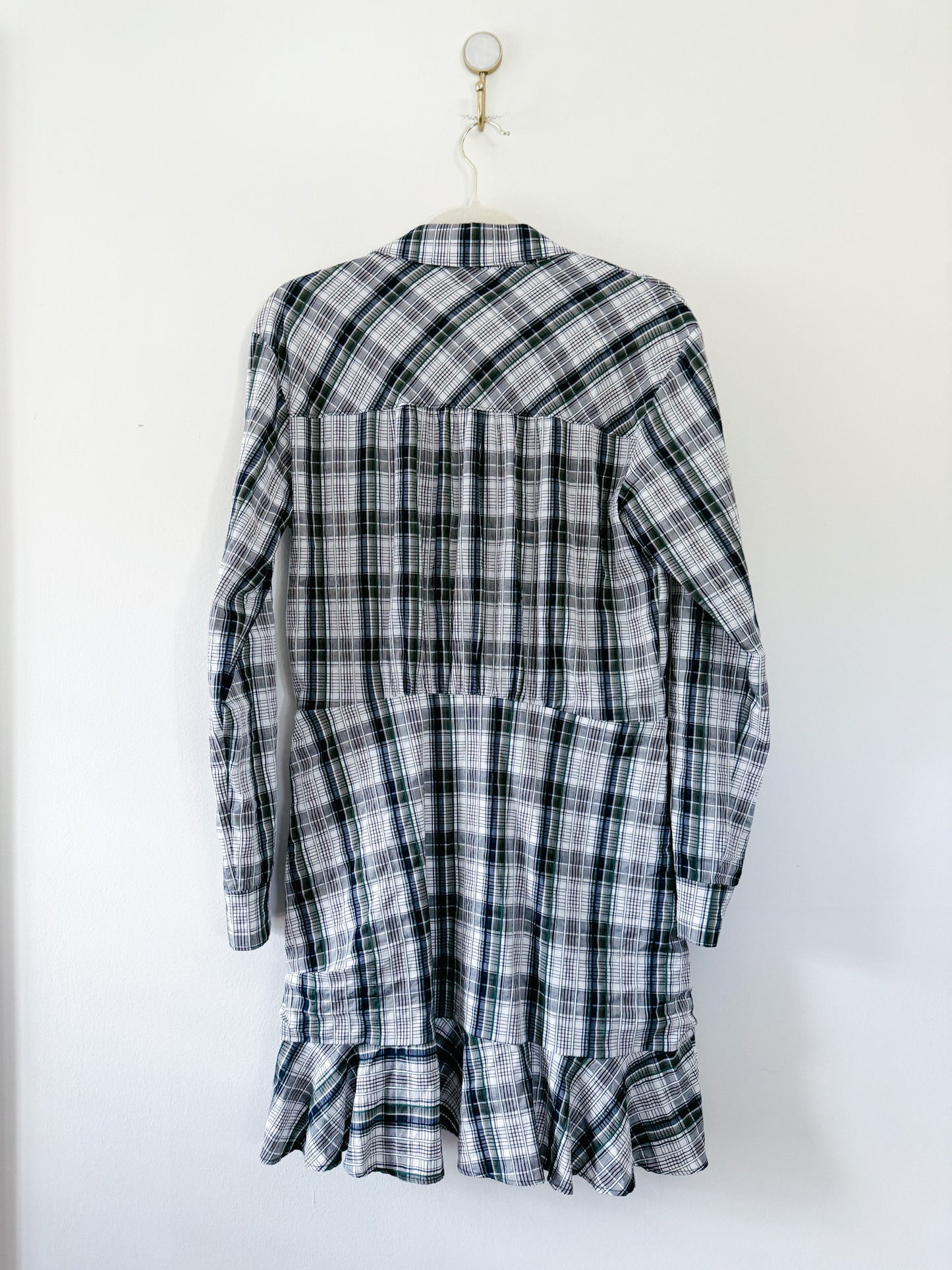 Veronica Beard Valle Plaid Ruched Shirt Dress, Size 8