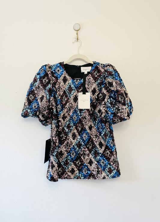 Pomander Place Multi Sequin Jada Blouse, Size Medium