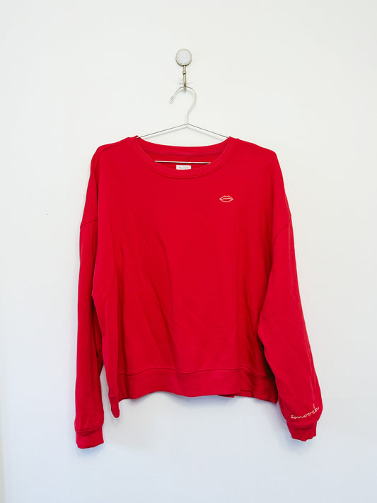 Pilcro Embroidered Sweatshirt in Red, Size Large