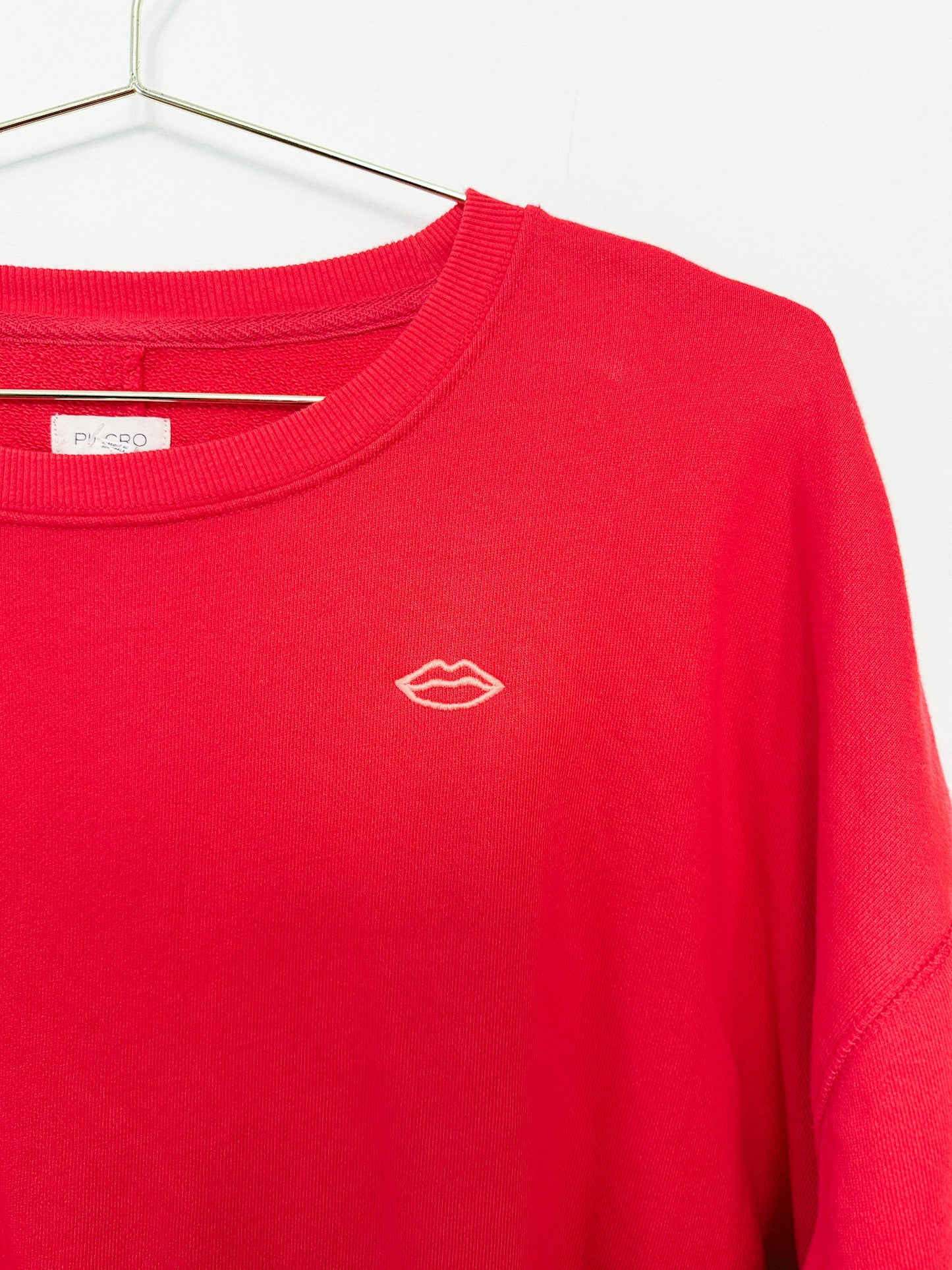 Pilcro Embroidered Sweatshirt in Red, Size Large