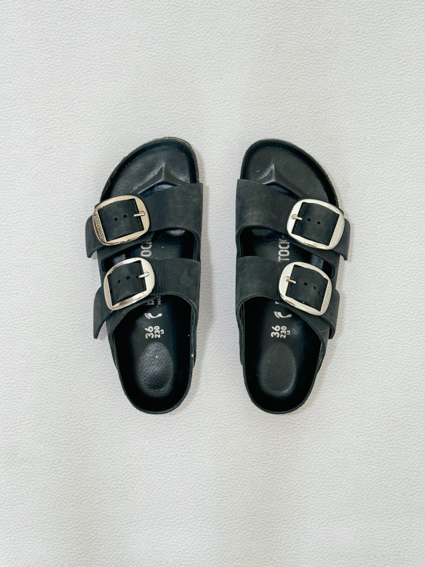 Birkenstock Arizona Big Buckle Slide Sandal in Black Oiled Leather