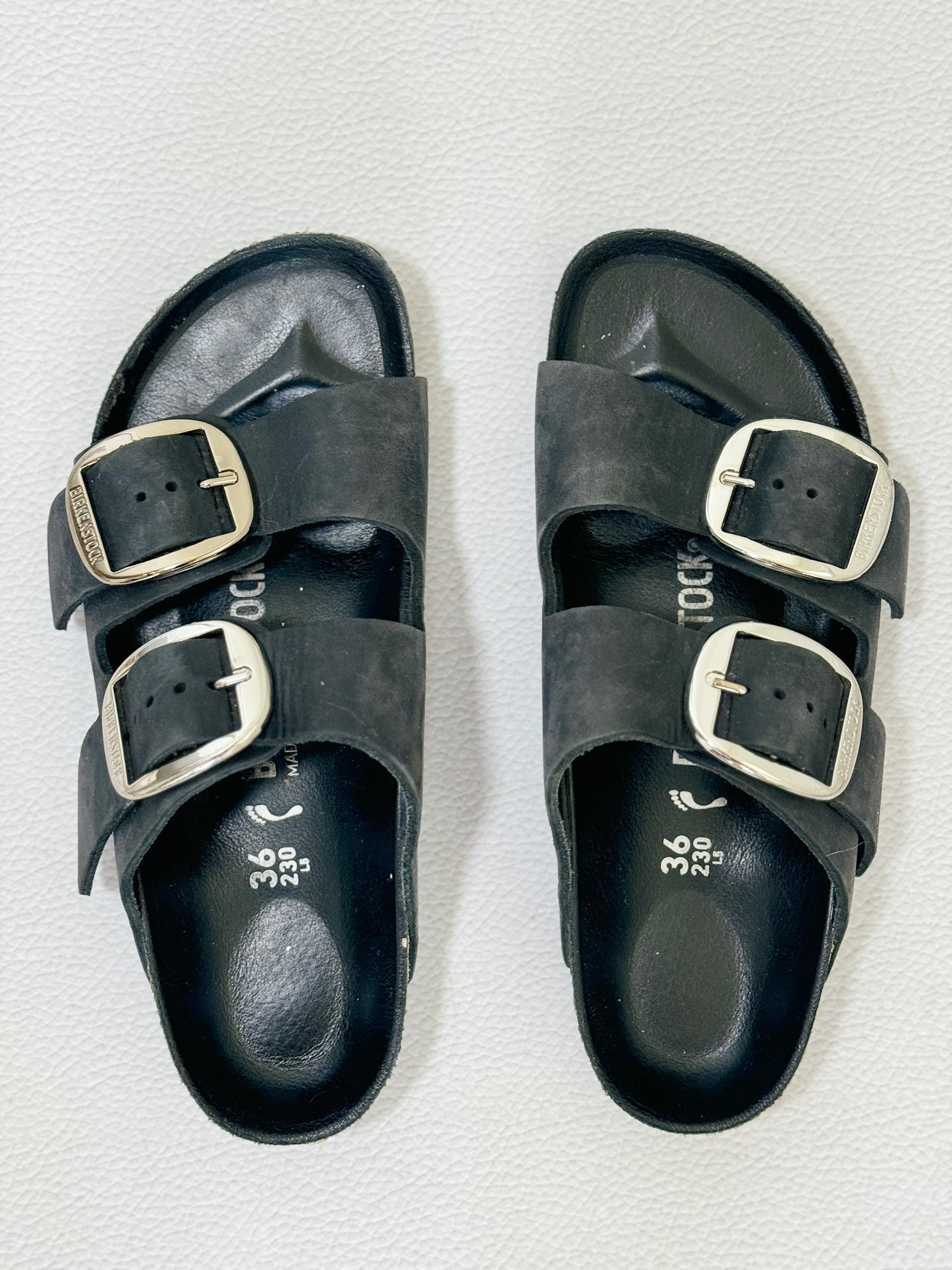 Birkenstock Arizona Big Buckle Slide Sandal in Black Oiled Leather