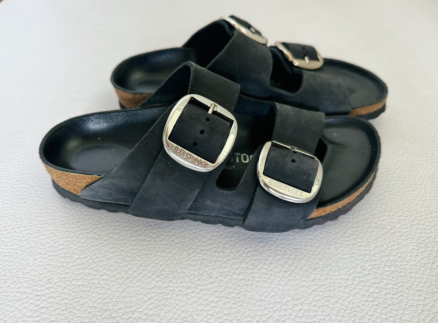 Birkenstock Arizona Big Buckle Slide Sandal in Black Oiled Leather