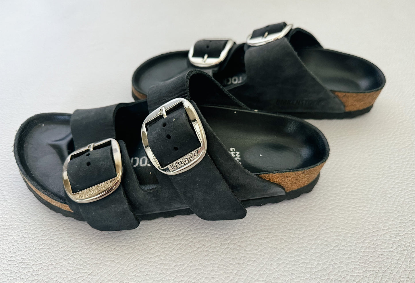 Birkenstock Arizona Big Buckle Slide Sandal in Black Oiled Leather