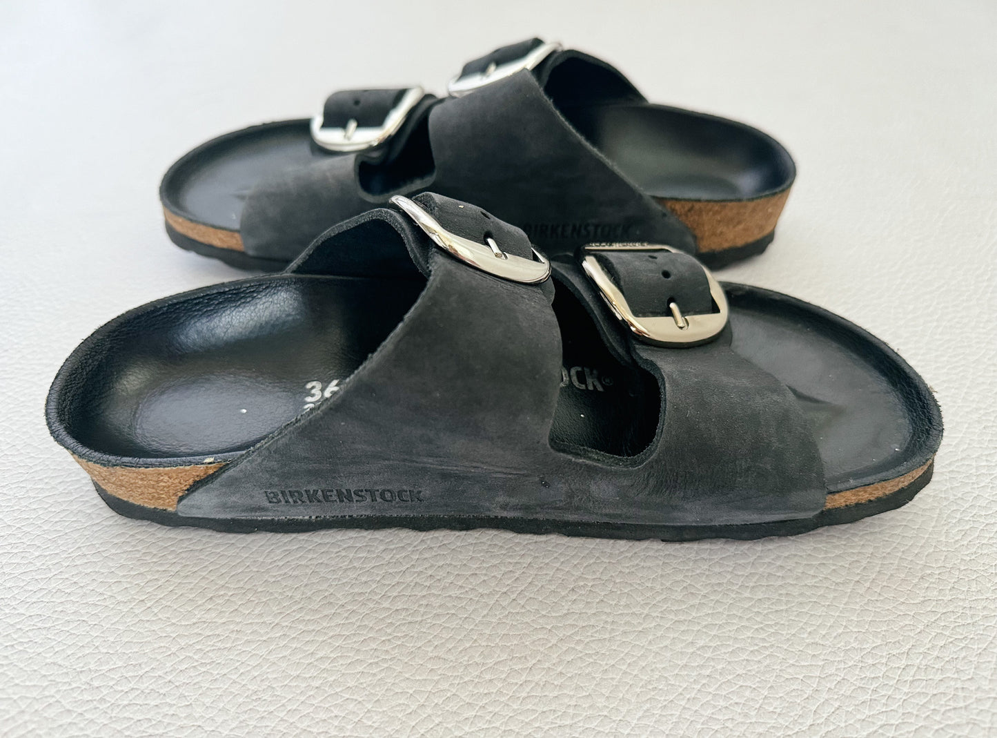 Birkenstock Arizona Big Buckle Slide Sandal in Black Oiled Leather