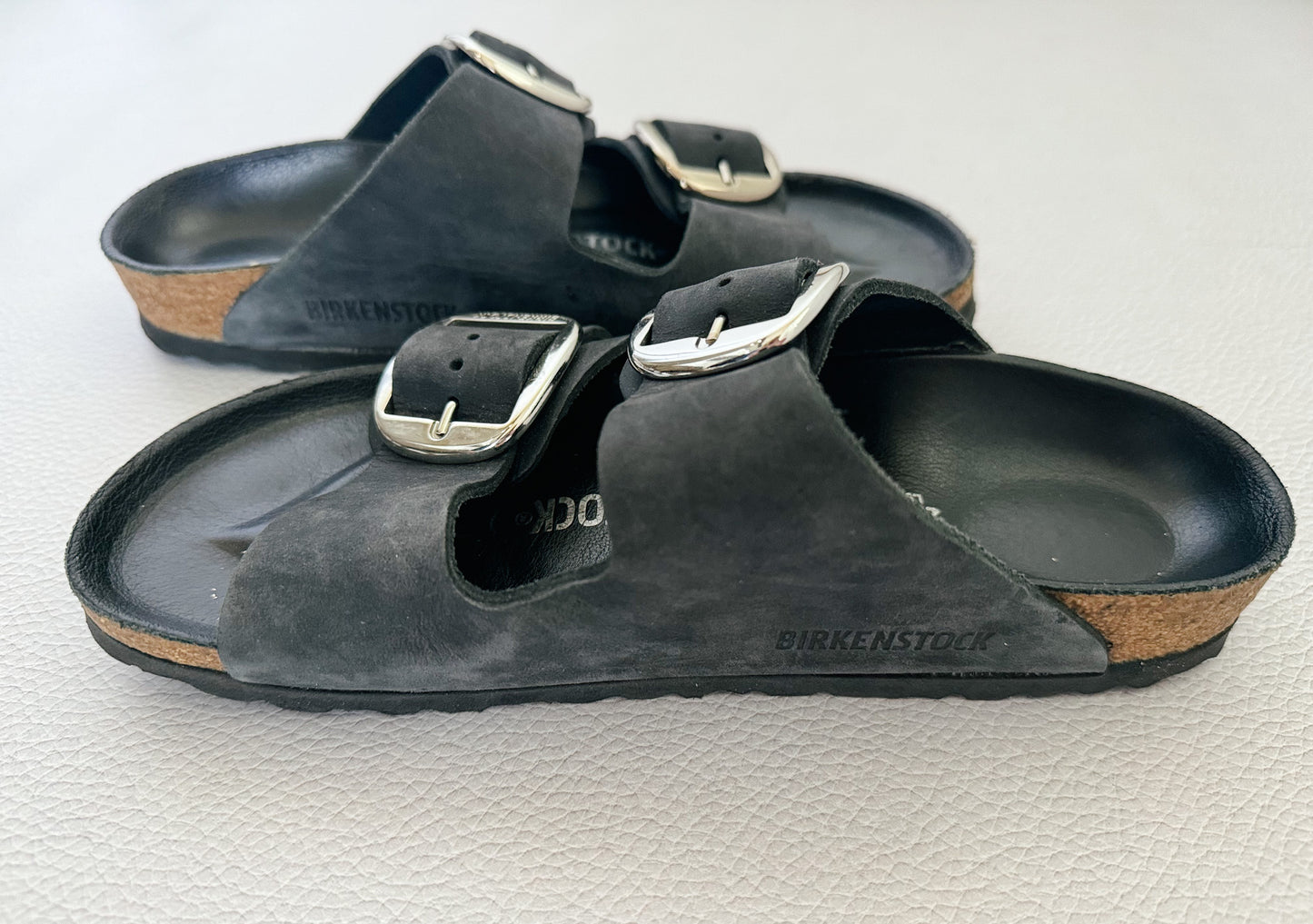 Birkenstock Arizona Big Buckle Slide Sandal in Black Oiled Leather