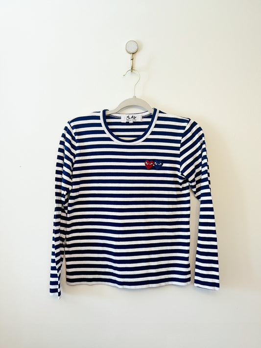 Comme des Garçons PLAY Two Hearts Breton Stripe Cotton Tee