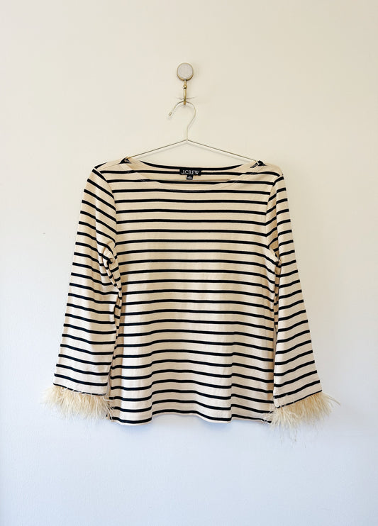 J. Crew Feather-Trim Long Sleeved Shirt in Stripe, Size Medium
