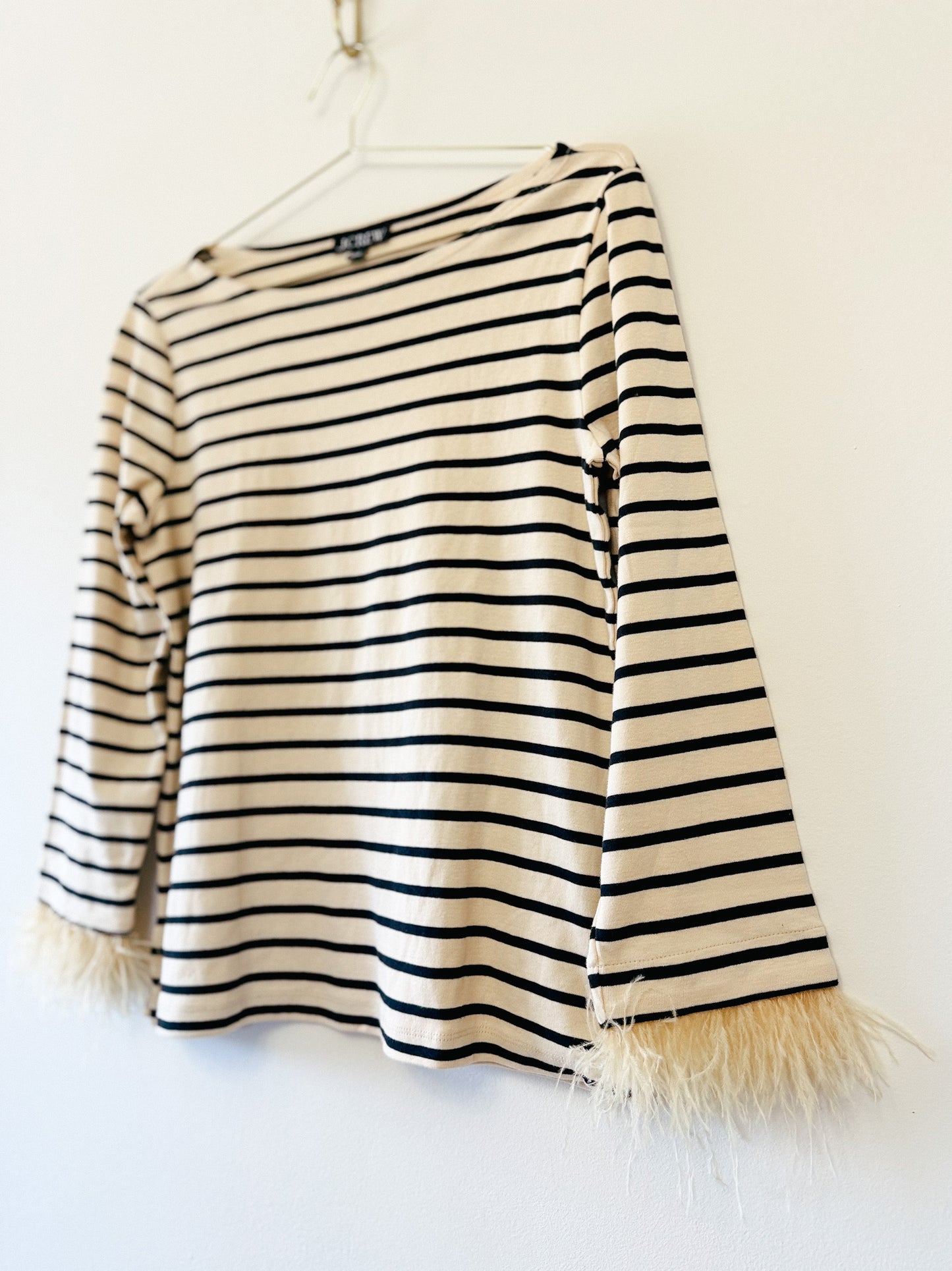 J. Crew Feather-Trim Long Sleeved Shirt in Stripe, Size Medium