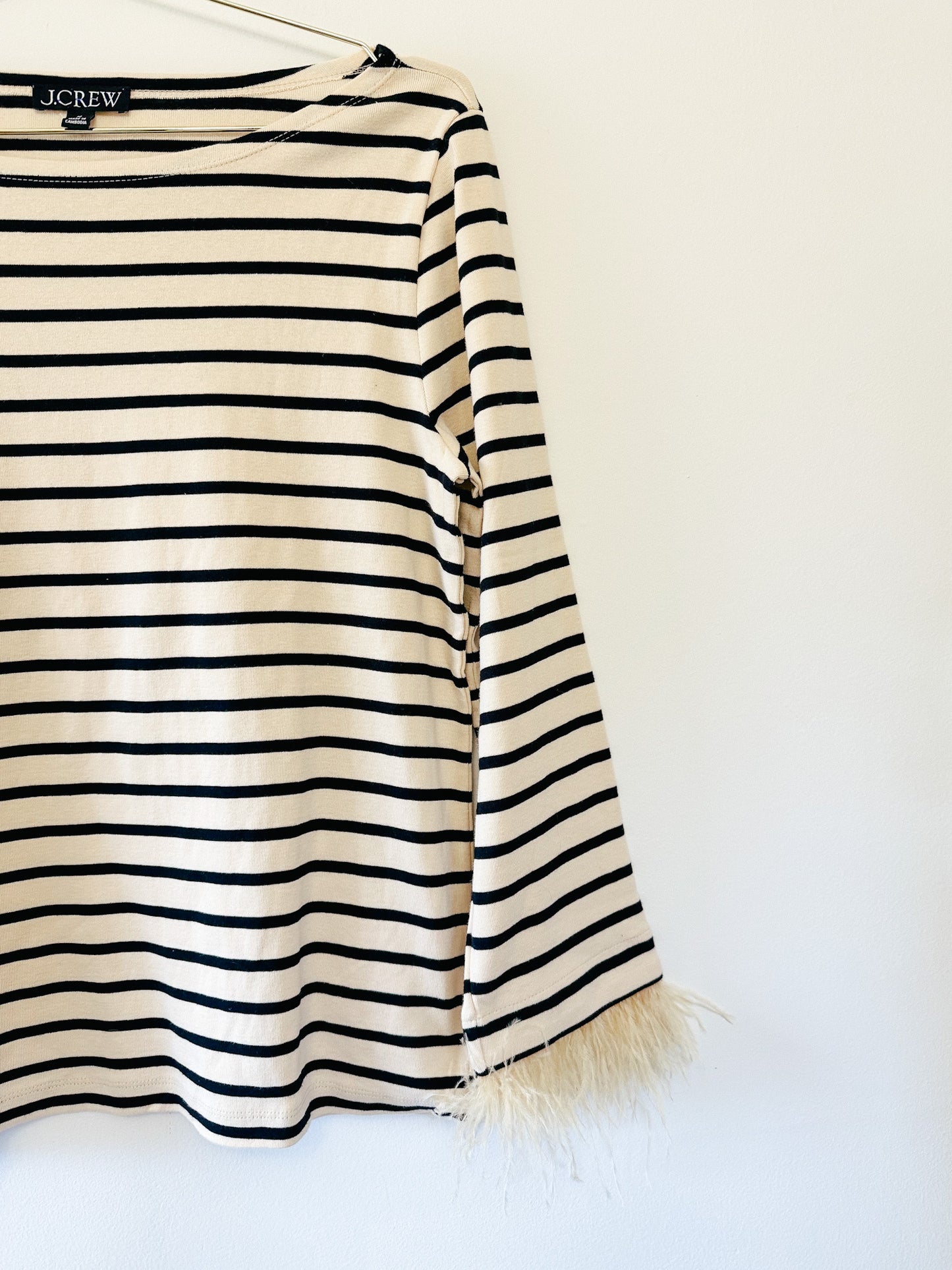 J. Crew Feather-Trim Long Sleeved Shirt in Stripe, Size Medium