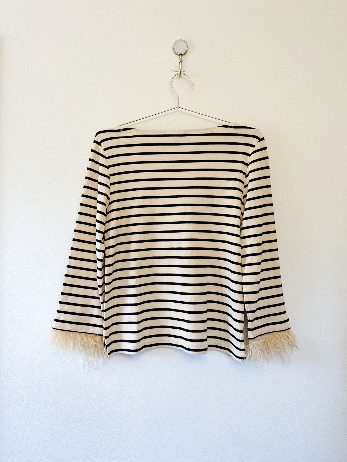 J. Crew Feather-Trim Long Sleeved Shirt in Stripe, Size Medium
